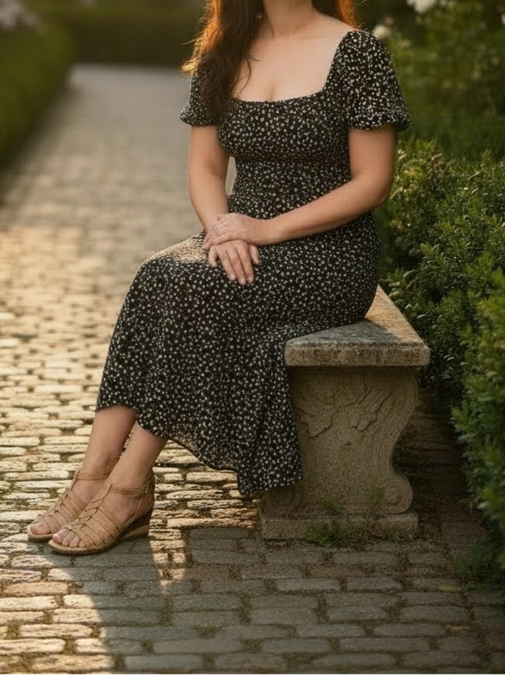 Black Patterned Puff Sleeve Cutout Back Jumpsuit
